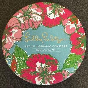 Lilly Pulitzer Big Flirt Ceramic Coasters - Pink and Green Floral